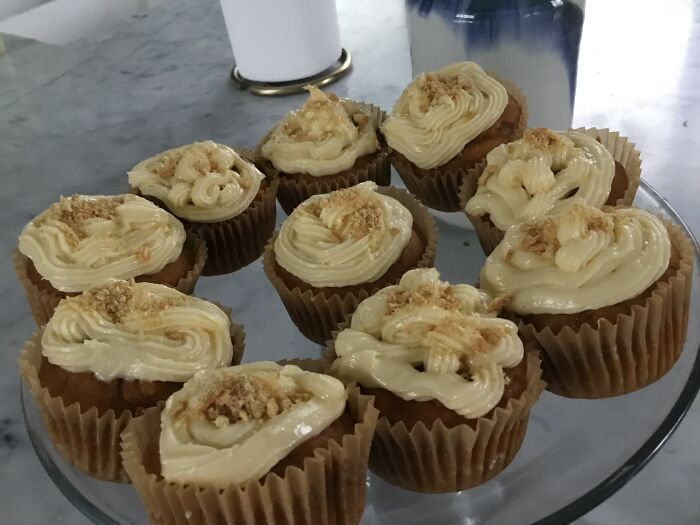 Last Night Made These Delicious Pumpkin Cupcakes With Cream Cheese Frosting And Gram Cracker Bits