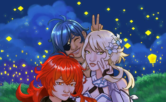 Diluc, Kaeya And Lumine From Genshin Impact !
