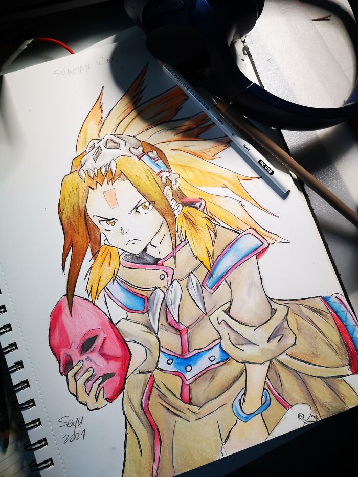 Shaman King Cover. I Used To Draw More, But This Is The First Time In A Year, I've Touched Pencils Again.