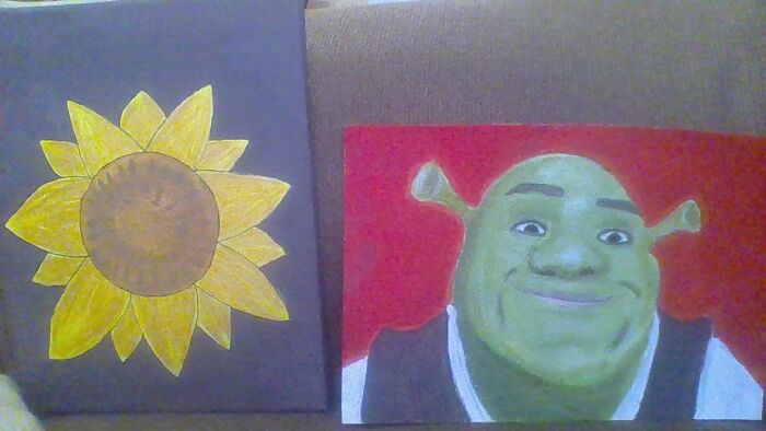 One To Left Is What I Painted And One To Right Is What One Of My Best Friends Painted Me For Christmas (Shes Actually One Of The Best Artists I Know). Sorry For The Jacked Up Photos Lol.