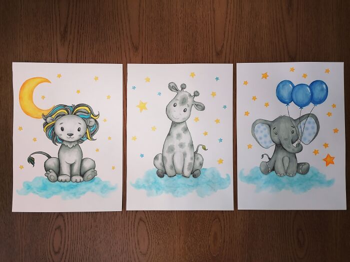 Art (Aquarelle Pencils) For Baby's Nursery Room... Inspired By An Etsy Design I Stumbled Upon. :)