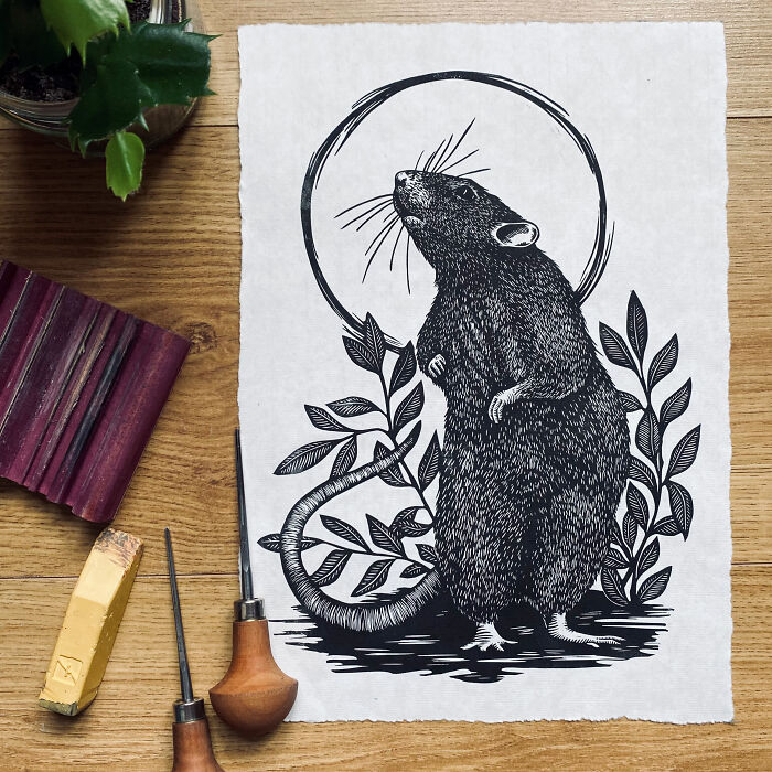 'curiosity' Linocut Print, One Of My Favourites - More Like This On My Instagram: @theblueshrew