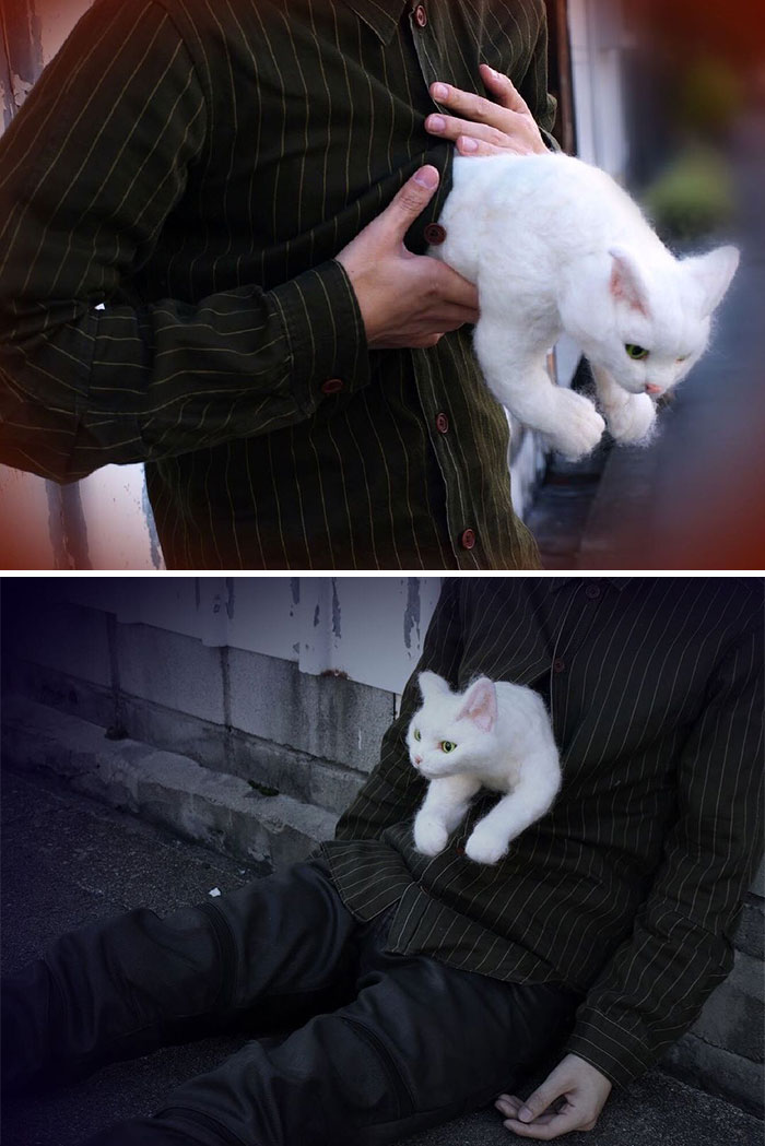 Japanese-Artist-Weird-Felted-Cats-Technology-Sacocho