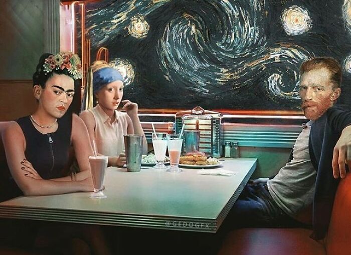 Mona Lisa, Frida Kahlo & Vincent Van Gogh : Nowadays, Outside The Frame