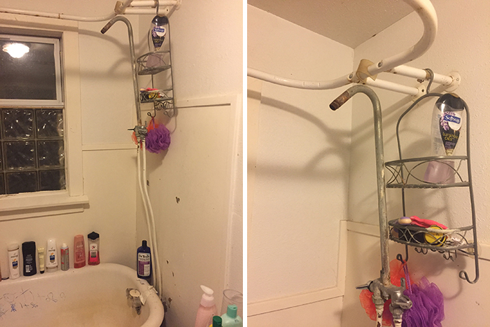 The Tenant Asked The Landlord To Make It So They Could Take A Shower And Not Just A Bath. He Complied. Supported Only By 1/2” Copper Lines