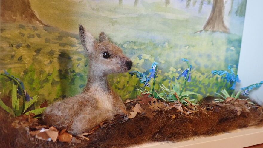 I Created This Mixed Media Diorama Of A Deer In A Bluebell Wood