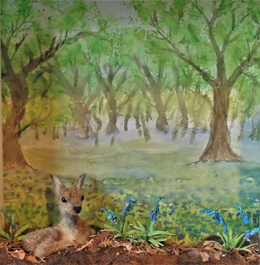 I Created This Mixed Media Diorama Of A Deer In A Bluebell Wood