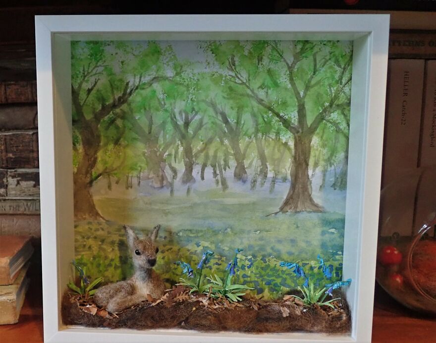I Created This Mixed Media Diorama Of A Deer In A Bluebell Wood