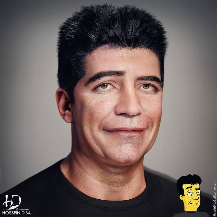 Realistic portrait of a famous cartoon character recreated by artist as a real person from pop culture characters.