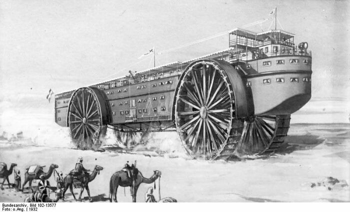 1927 Concept For A "Desert Ship" (Wüstenschiff) By German Engineer Johann Christoph Bischoff