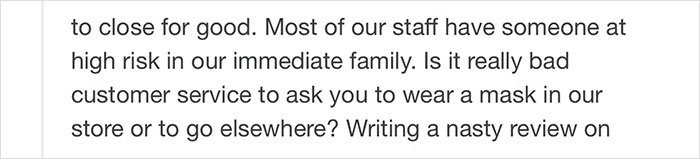 Shop Owner Pens A Mic-Drop Reply After A Customer Who Wouldn't Wear A Mask Properly Left Them A 1-Star Review