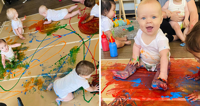 Nursery Sat Children Down For A Group Session Of Handpainting, And It Was Adorable