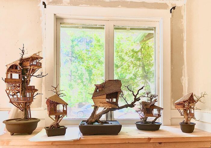 24 Photos Of Tiny Treehouses Handcrafted Within Bonsai Trees By The Late Dave Creek