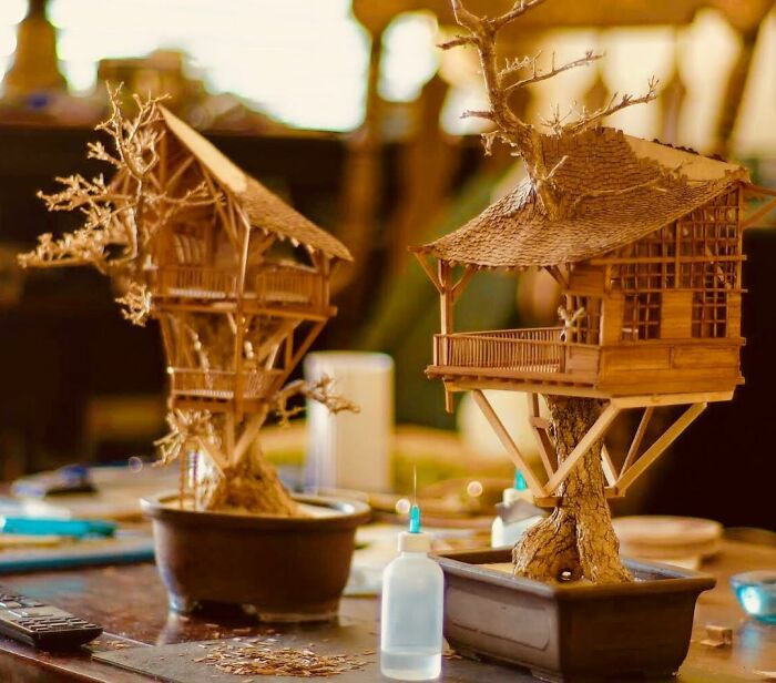 24 Photos Of Tiny Treehouses Handcrafted Within Bonsai Trees By The Late Dave Creek