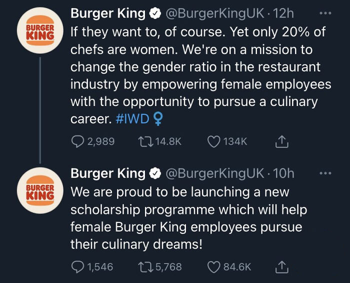 Burger King UK Tweets That ‘Women Belong In The Kitchen’ On International Women’s Day Burger King UK Tweets That ‘Women Belong In The Kitchen’ On International Women’s Day