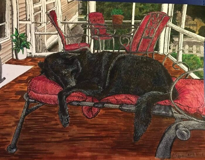 I Drew This For My Sister For A Christmas Present. Her Dog Is 13 Years Old.