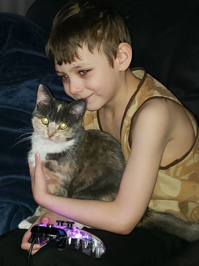 This Is Skittles And Her Boy. She Was A Farm Kitten That Was Going To Be "Disposed Of"...