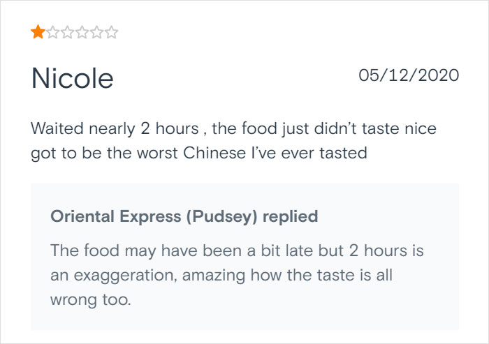 Chinese Takeaway Goes Viral For Its Savage Replies To Bad Customer Reviews