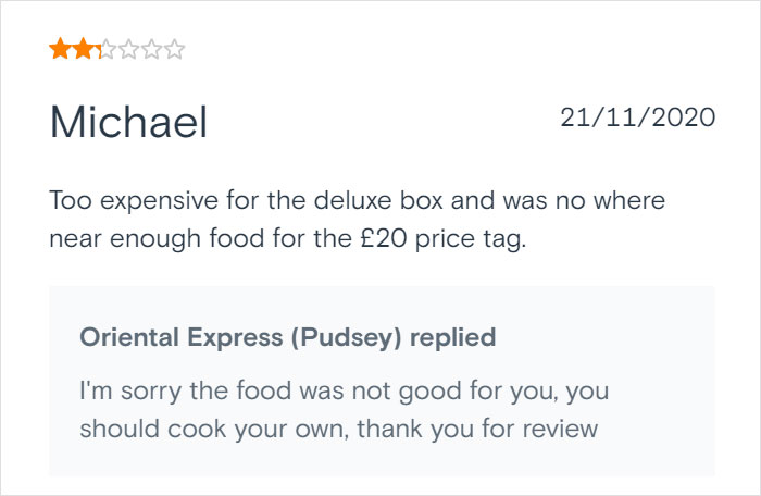 Chinese Takeaway Goes Viral For Its Savage Replies To Bad Customer Reviews