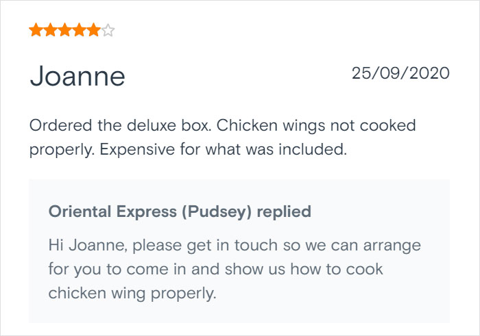 Chinese Takeaway Goes Viral For Its Savage Replies To Bad Customer Reviews Chinese Takeaway Goes Viral For Its Savage Replies To Bad Customer Reviews