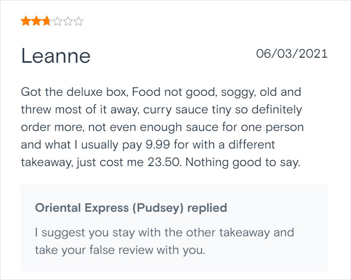 Chinese Takeaway Goes Viral For Its Savage Replies To Bad Customer Reviews Chinese Takeaway Goes Viral For Its Savage Replies To Bad Customer Reviews