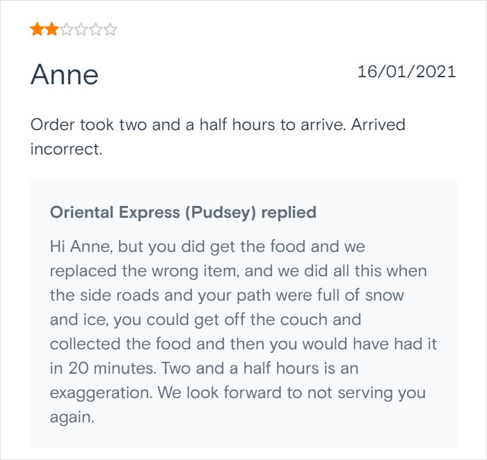 Chinese Takeaway Goes Viral For Its Savage Replies To Bad Customer Reviews Chinese Takeaway Goes Viral For Its Savage Replies To Bad Customer Reviews