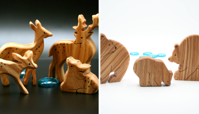 I Handmade Toy Animal Families From Natural Solid Wood
