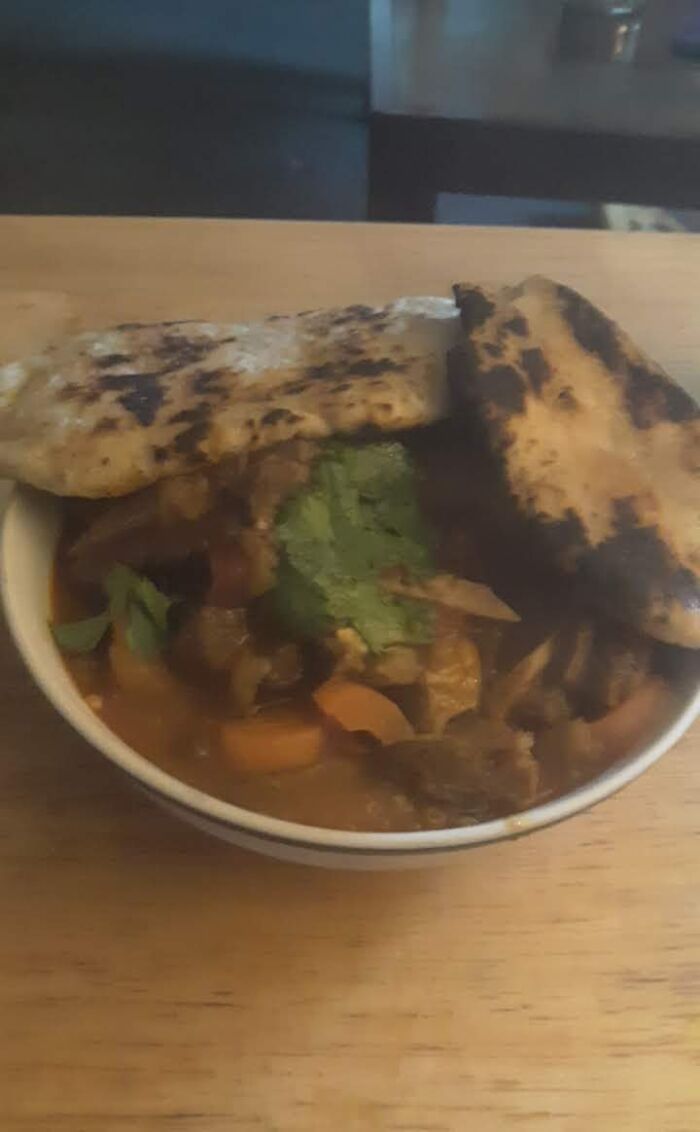 Homemade Goat Curry And Garlic Naan