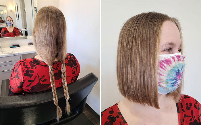 Clair Hasn't Had Short Since She Was A Kid. Lot's Of Hair Donated Today