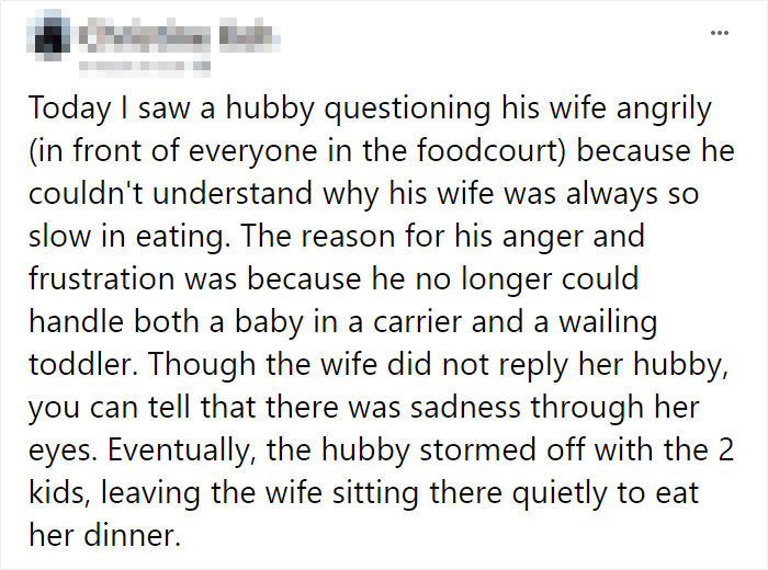 Woman Shares How Moms Finish Eating Last Due To The Additional Work They Have To Do After Seeing This Husband Get Fed Up Woman Shares How Moms Finish Eating Last Due To The Additional Work They Have To Do After Seeing This Husband Get Fed Up