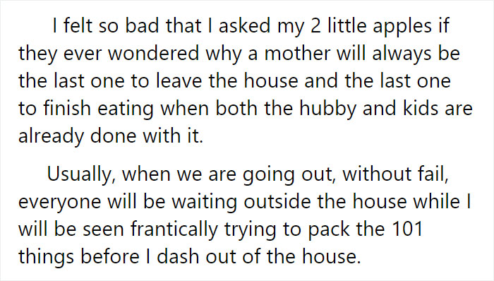 Woman Shares How Moms Finish Eating Last Due To The Additional Work They Have To Do After Seeing This Husband Get Fed Up Woman Shares How Moms Finish Eating Last Due To The Additional Work They Have To Do After Seeing This Husband Get Fed Up