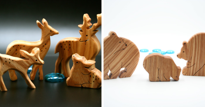 I Handmade Toy Animal Families From Natural Solid Wood