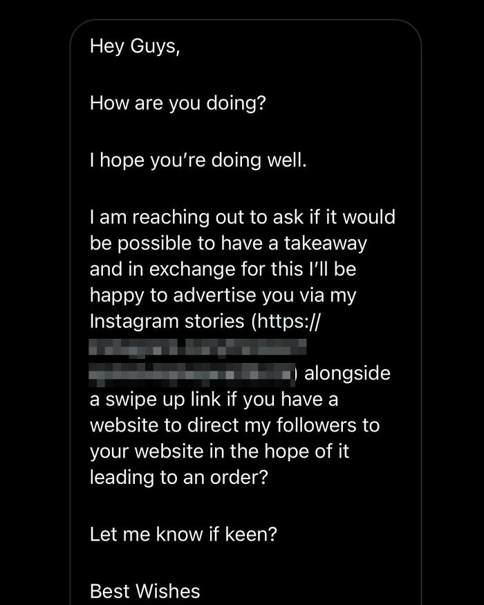 Restaurant Teaches Influencer A Lesson After They Try To Pay For Meal With 'Exposure' Restaurant Teaches Influencer A Lesson After They Try To Pay For Meal With 'Exposure'