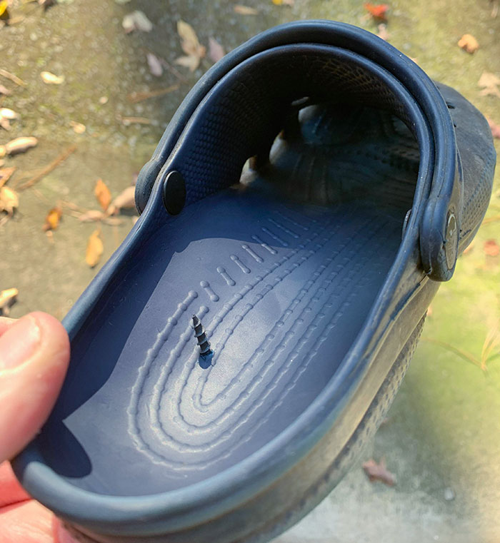 My Kid Was Playing Workshop While I Fixed The Garage Door Yesterday. Super Glad I Checked My Shoe Before Putting It On