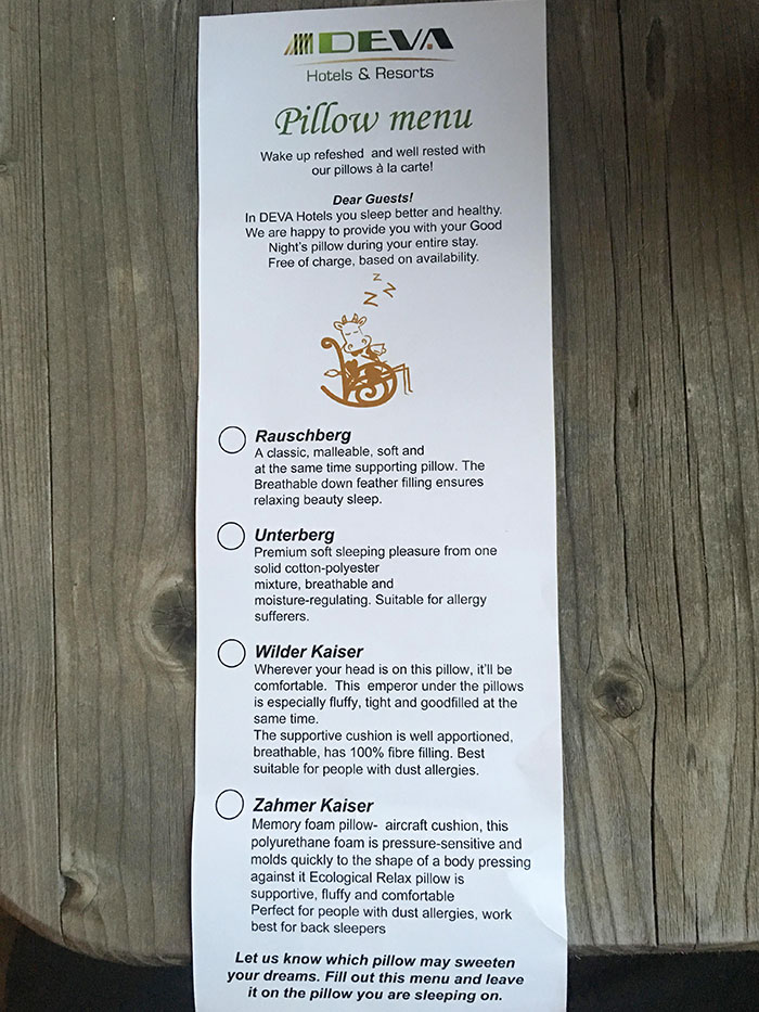 A Pillow Menu In A Hotel In Germany