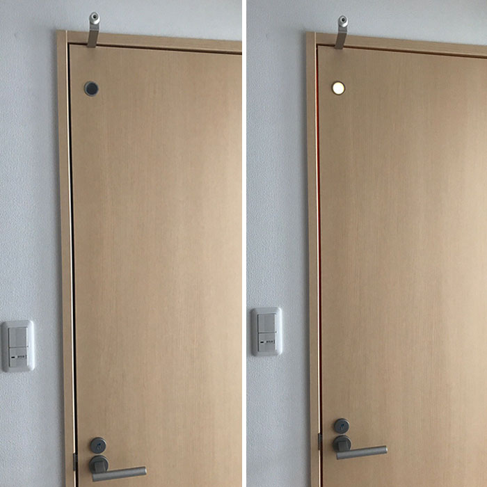 Japanese Bathroom Door Has A Porthole So You Can See If The Light Is On Inside