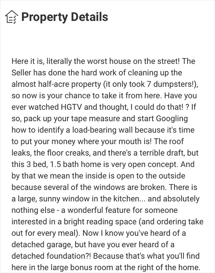 House Listing Of "The Worst House On The Street" Goes Viral For Its Hilarious Commentary