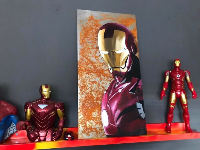 Oil Paint On Sheet Metal. The Eyes And Chest Badge Glow In The Dark Too