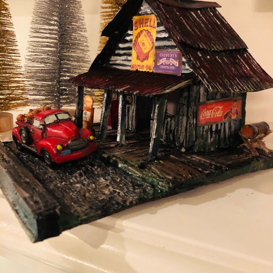 This Dilapidated Garage Is 4.5 Inches Tall. Made From Cardboard And Paper. :)