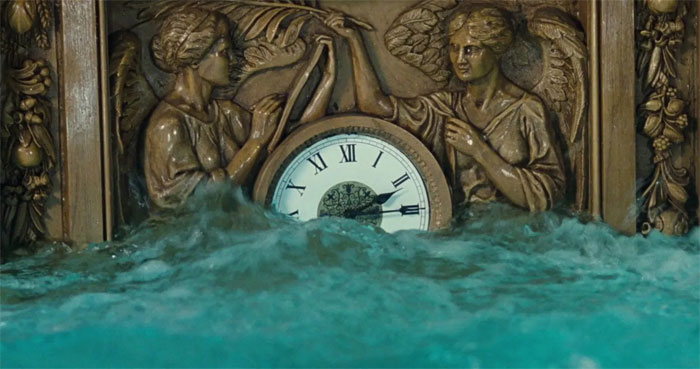 the clock on the wall is in half of water