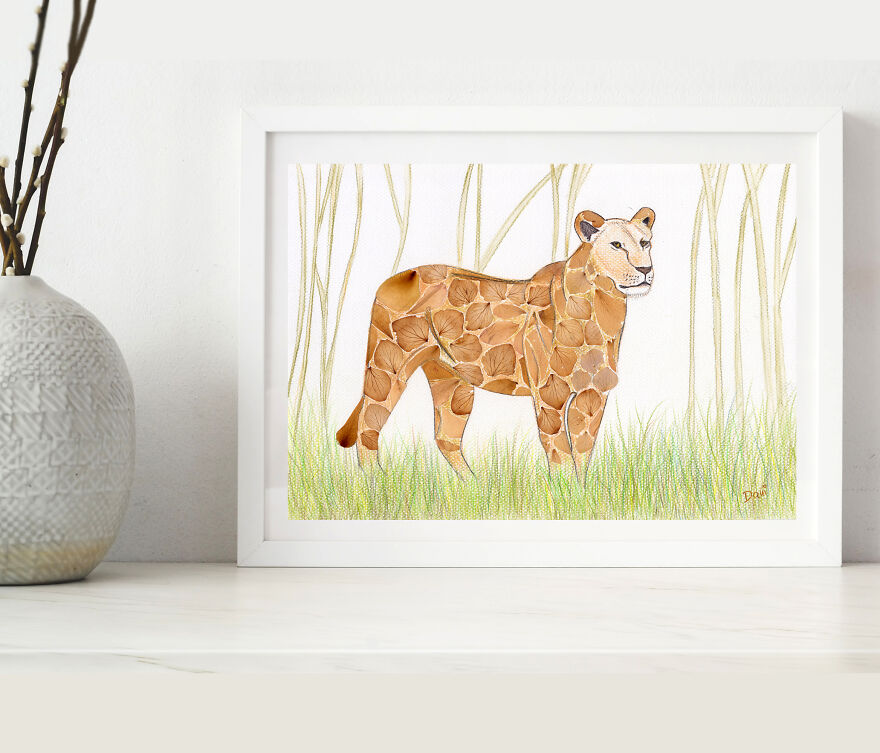 African Lioness Made From Pressed Hydrangea