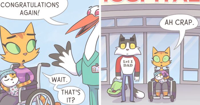 I Illustrate My Experience As A Modern-Day Parent In 30 Comics With A Feline Twist (New Pics)