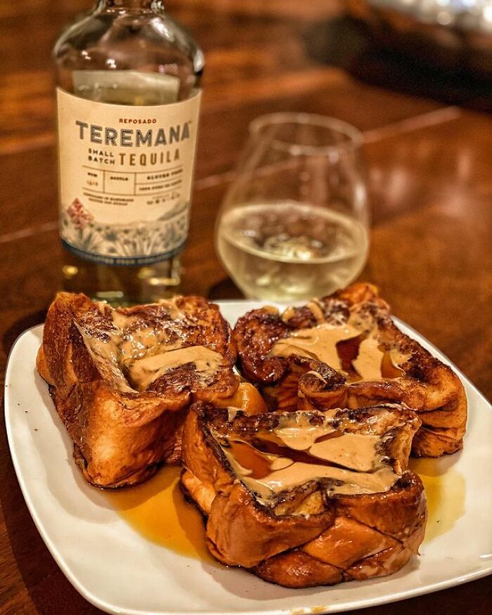 Extra Thick Brioche French Toast, Smothered With Peanut Butter And Syrup