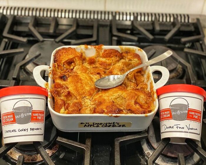 Homemade Apple Cobbler And Two Pints Of Ice-Cream