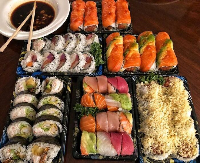 With His Sushi The Rock Enjoys Wasabi And Soy Sauce