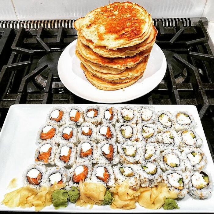 Sushi And Banana, Chocolate Chip Pancakes For A Late-Night Cheat Meal