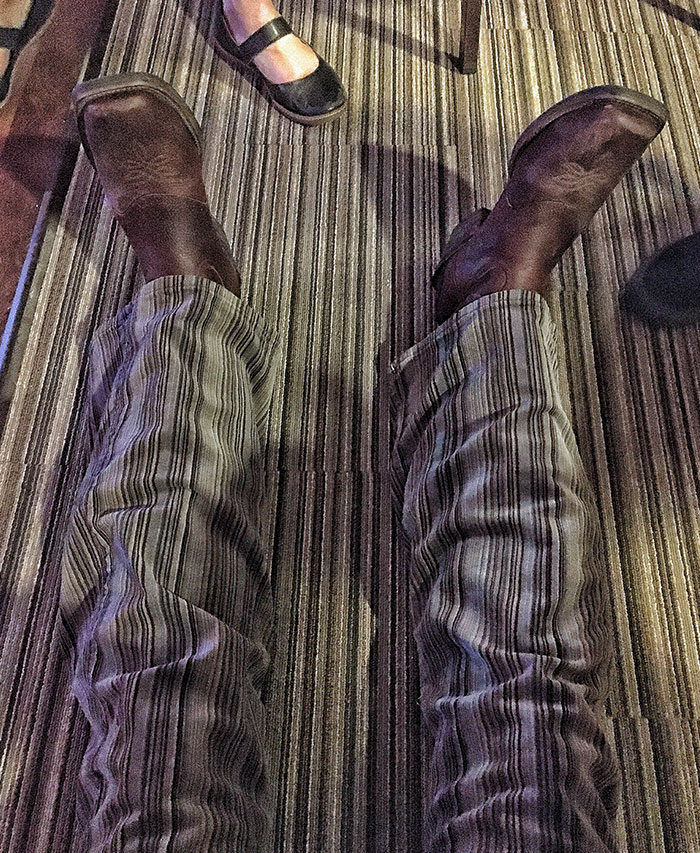 The 70’s Bell-Bottoms I Bought Today At The Thrift Shop Matched Quite Nicely To The Carpet At The Party. I’ve Never Been There Before