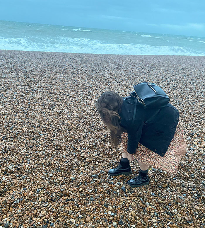 My Girlfriend's Skirt Whilst Looking At Pebbles On The Beach