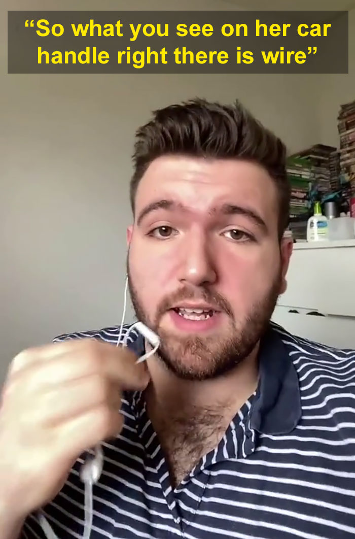 Woman Finds A Bizarre Wire Left On This Car's Door, Another Man Explains That This Means Nothing Good, Goes Viral Woman Finds A Bizarre Wire Left On This Car's Door, Another Man Explains That This Means Nothing Good, Goes Viral
