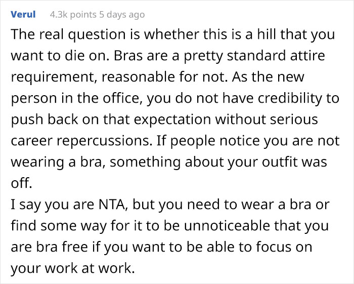 Woman Doesn't Wear A Bra At Work Despite Her Coworkers Complaining, Asks If She's Being A Jerk